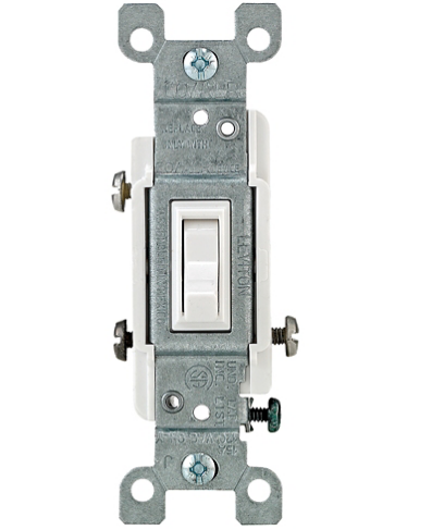 Leviton 2653-2W 15 Amp 3-Way Toggle CO/ALR Switch, Grounding, White