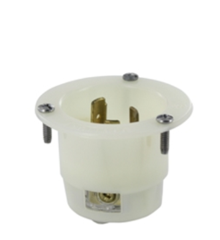 Leviton 2665 30A, 125/250V NEMA L10-30P, 3P, 3W, Flanged Inlet Locking Receptacle, Non-Grounding, White Finish