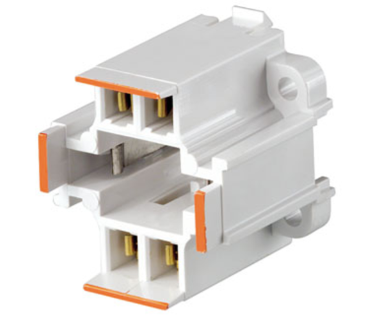 Leviton 26725-403 G24Q-3, GX24Q-3 Base, 26w 4-pin, 10mm Compact Fluorescent Lampholder Snap-in, Orange/White Body