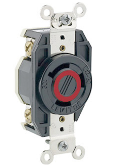 Leviton 2680 30A, 480V 3-Phase, NEMA L12-30R, 3P, 3W, Flush Mtg Locking Receptacle, Non-Grounding, V-0-MAX, Black Finish