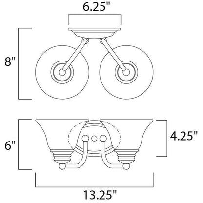 Maxim Lighting 2687MROI Malaga 2 Light Bath Vanity Wall Light Dimensions Diagram