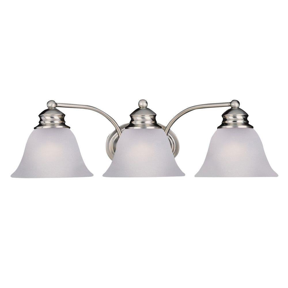 Maxim Lighting 2688FTSN Malaga 3 Light Satin Nickel Bath Vanity Wall Light with Frosted Glass Shades