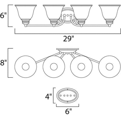 Maxim Lighting 2689MROI Malaga 4 Light Bath Vanity Wall Light Dimensions - 29 Inch Wide, 6 Inch High, 8 Inch Deep