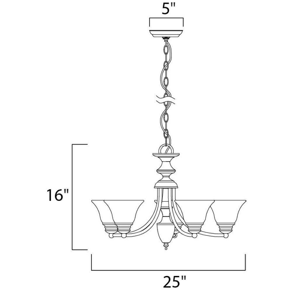 Maxim Lighting 2699MRSN Malaga Chandelier Dimensions Diagram - 25 inch wide by 16 inch high