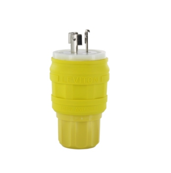 Leviton 26W08-G 20A-250V/ 10A-600V, Non-NEMA, 3P, 3W, Plug, Locking Blade, Industrial Grade, Grounding, Wetguard - YELLOW