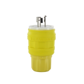 Leviton 26W08 20 Amp, 125/250 Volt, Non-NEMA, 3P, 3W, Locking Plug, Industrial Grade, Non-grounding, Wetguard - YELLOW