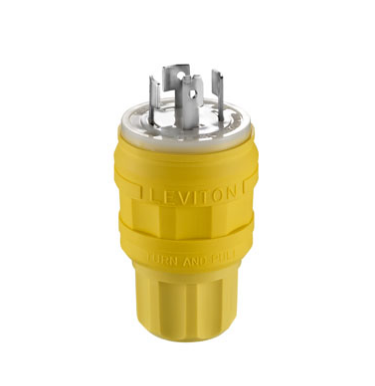 Leviton 26W09 20 Amp, 120/208 Volt 3-Phase Y, Non-NEMA, 4P, 4W, Locking Plug, Industrial Grade, Non-Grounding, Wetguard - YELLOW