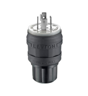 Leviton 26W74-B 20 Amp, 125/250 Volt, NEMA L14-20P, 3P, 4W, Locking Plug, Industrial Grade, Grounding, Wetguard - Black