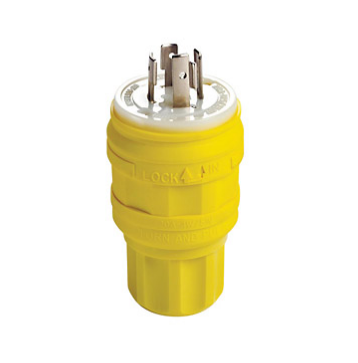 Leviton 26W74 20 Amp, 125/250 Volt, NEMA L14-20P, 3P, 4W, Locking Plug, Industrial Grade, Grounding, Wetguard - YELLOW