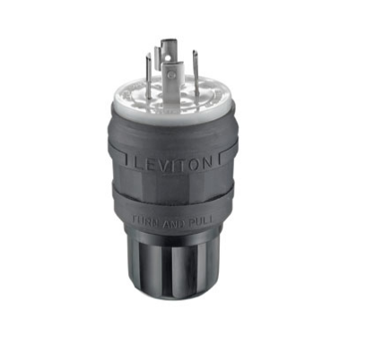 Leviton 26W76-B 20 Amp, 250 Volt 3-Phase, NEMA L15-20P, 3P, 4W, Locking Plug, Industrial Grade, Grounding, Wetguard - Black