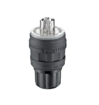 Leviton 26W81-B 20 Amp, 120/208 Volt 3-Phase Y, NEMA L21-20P, 4P, 5W, Locking Plug, Industrial Grade, Grounding, Wetguard - Black