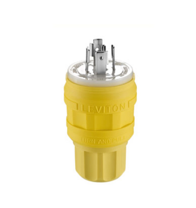 Leviton 26W81 20 Amp, 120/208 Volt 3-Phase Y, NEMA L21-20P, 4P, 5W, Locking Plug, Industrial Grade, Grounding, Wetguard - YELLOW