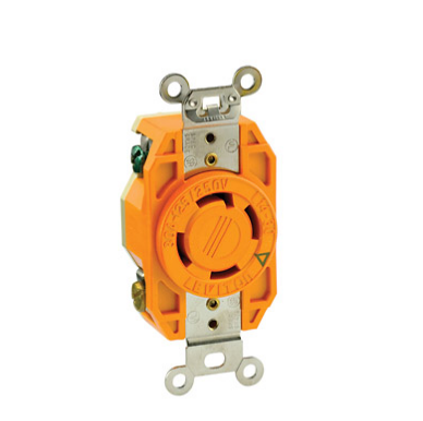 Leviton 2710-IG 30 Amp, 125/250 Volt, NEMA L14-30R, 3P, 4W, Flush Mtg Locking Receptacle, Industrial Grade, Grounding, All Black - Orange