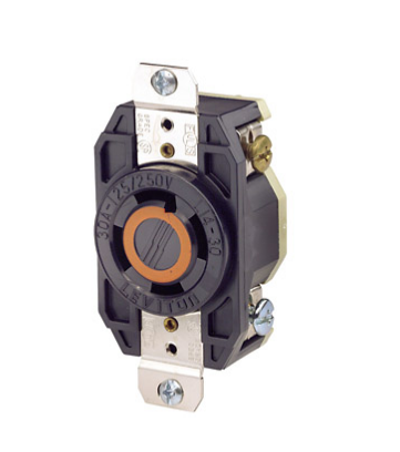 Leviton 2710 30 Amp, 125/250 Volt, NEMA L14-30R, 3P, 4W, Flush Mtg Locking Receptacle, Industrial Grade, Grounding, V-0-MAX - BLACK