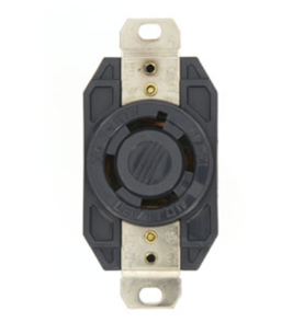 Leviton 2740 30A, 600V 3-Phase, NEMA L17-30R, 3P, 4W, Flush Mtg Locking Receptacle, Grounding, V-0-MAX, Black