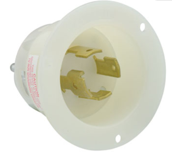Leviton 2755 30A, 120/208V 3-Phase Y, NEMA L18-30P, 4P, 4W, Flanged Inlet Locking Receptacle, Non-Grounding, White