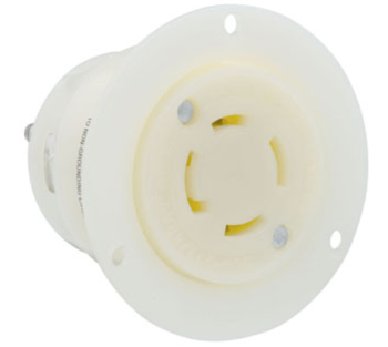 Leviton 2756 30A, 120/208V 3-Phase Y, NEMA L18-30R, 4P, 4W, Flanged Outlet Locking Receptacle, Non-Grounding, White