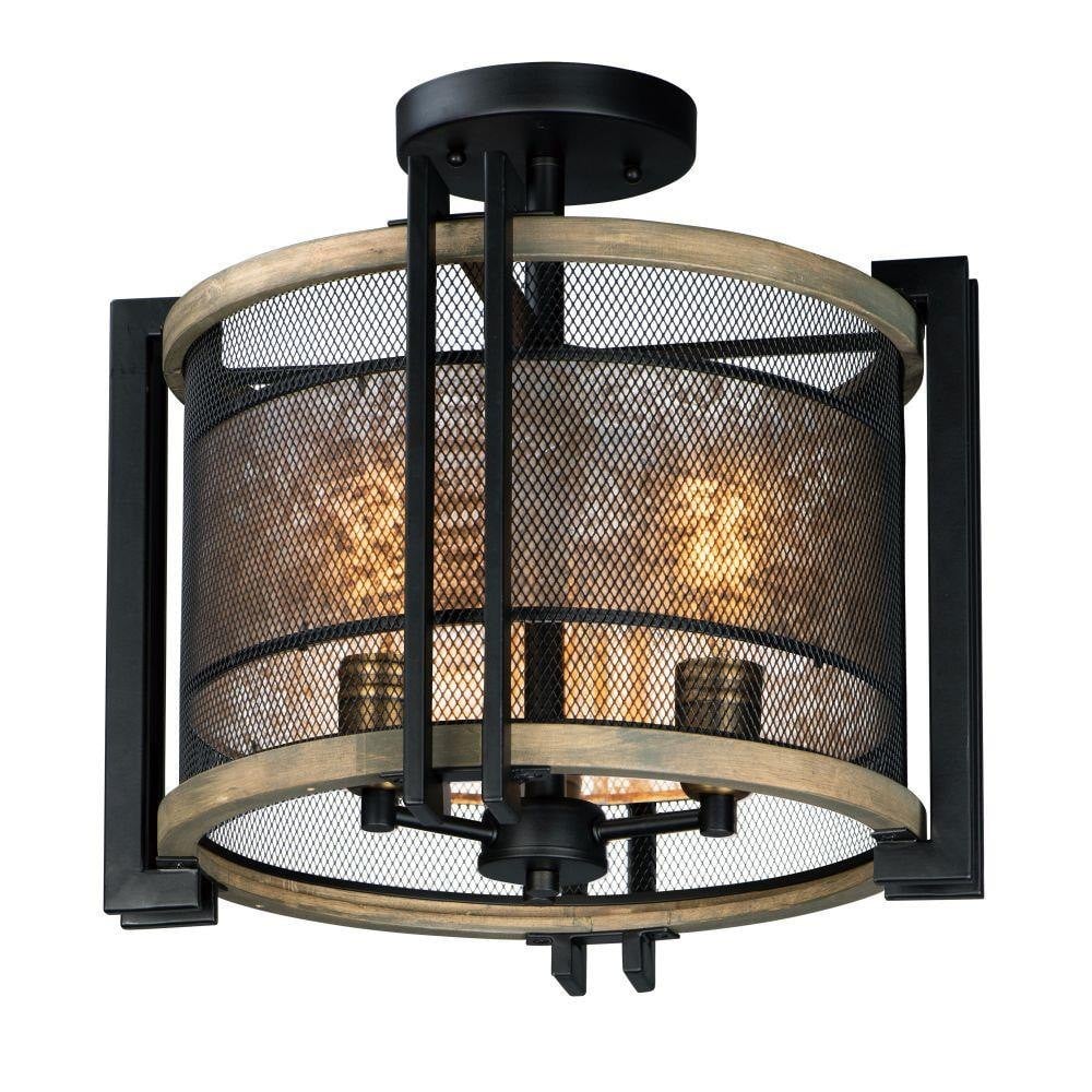 Maxim Lighting 27560BKBWAB Boundry 3 Light 16.5 Inch Black Barn Wood Antique Brass Flush Mount Ceiling Light