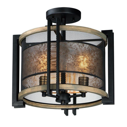 Maxim Lighting 27560BKBWAB Boundry 3 Light 16.5 Inch Black Barn Wood Antique Brass Flush Mount Ceiling Light