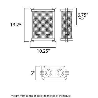 Maxim Lighting 27562BKBWAB Boundry 2 Light Wall Sconce - Dimension Diagram