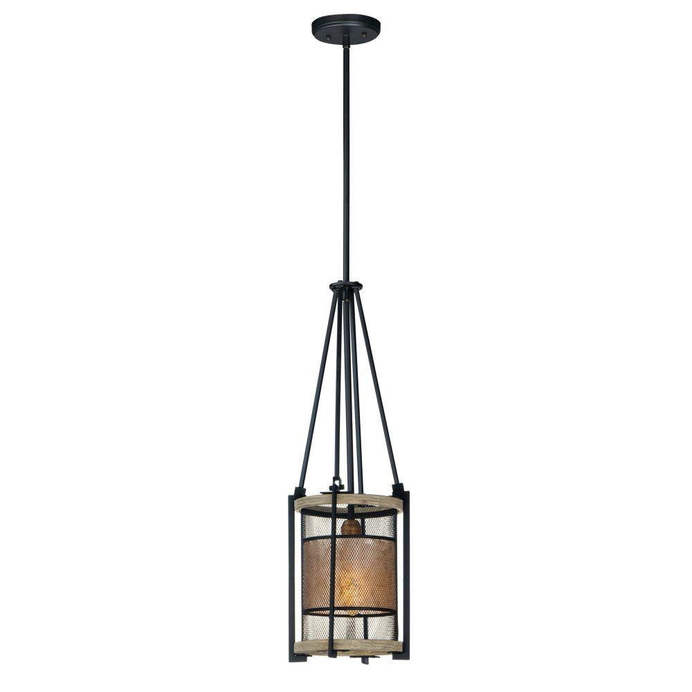 Maxim Lighting 27563BKBWAB Boundry 1 Light 9 Inch Barn Wood and Black Metal Pendant Ceiling Light