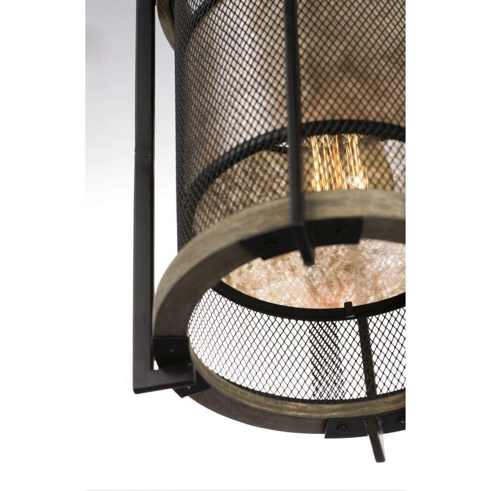 Maxim Lighting 27563BKBWAB Boundry Pendant - Close-up of Black Mesh Screen and Barn Wood Ring Frame