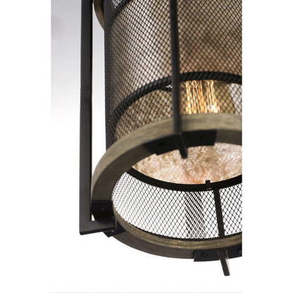 Maxim Lighting 27563BKBWAB Boundry Pendant - Close-up of Black Mesh Screen and Barn Wood Ring Frame