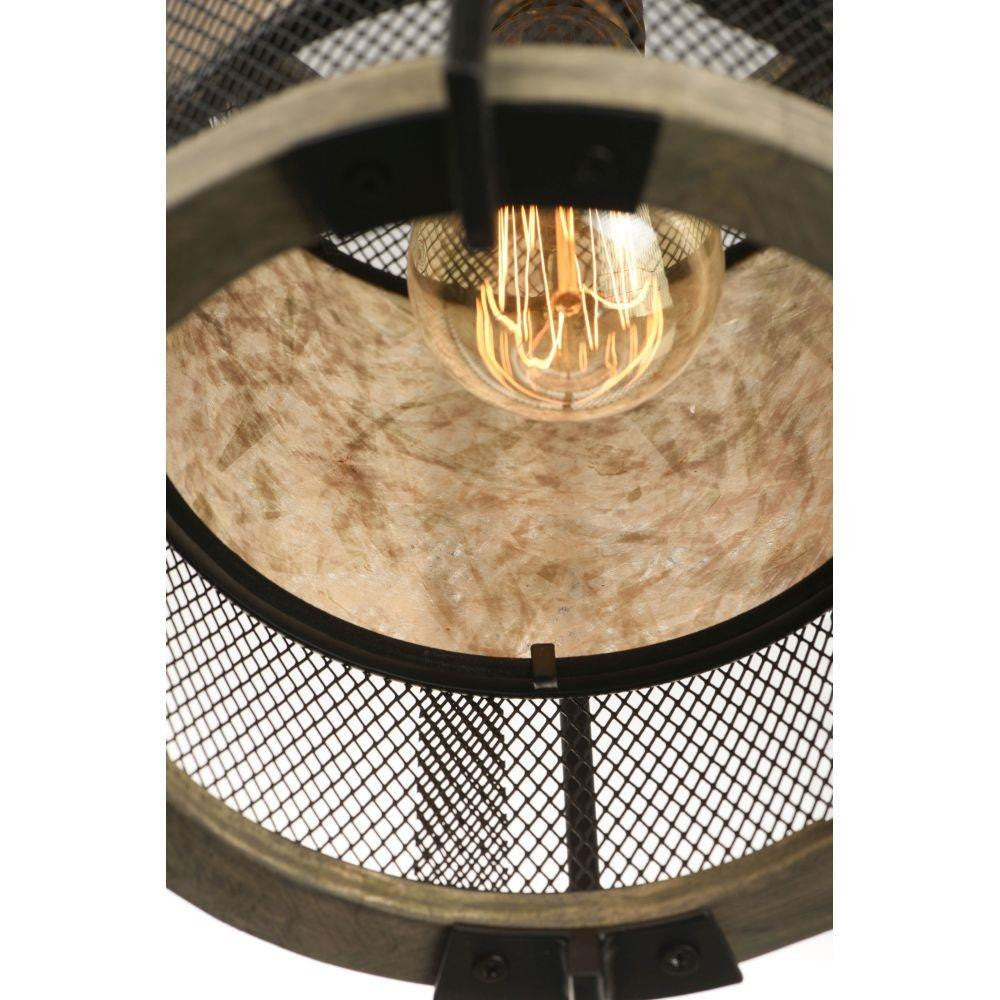 Maxim Lighting 27563BKBWAB Boundry Pendant - Interior Detail Showing Mica Shade and Edison Bulb