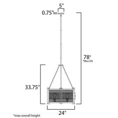 Maxim Lighting 27565BKBWAB Boundry 6 Light 24 Inch Barn Wood Black Metal Chandelier - Dimensions Diagram 24W x 33.75H inches
