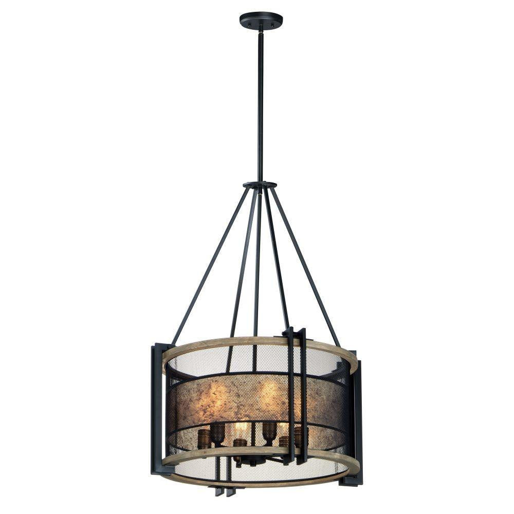 Maxim Lighting 27565BKBWAB Boundry 6 Light 24 Inch Barn Wood Black Metal Chandelier - Main White Background View