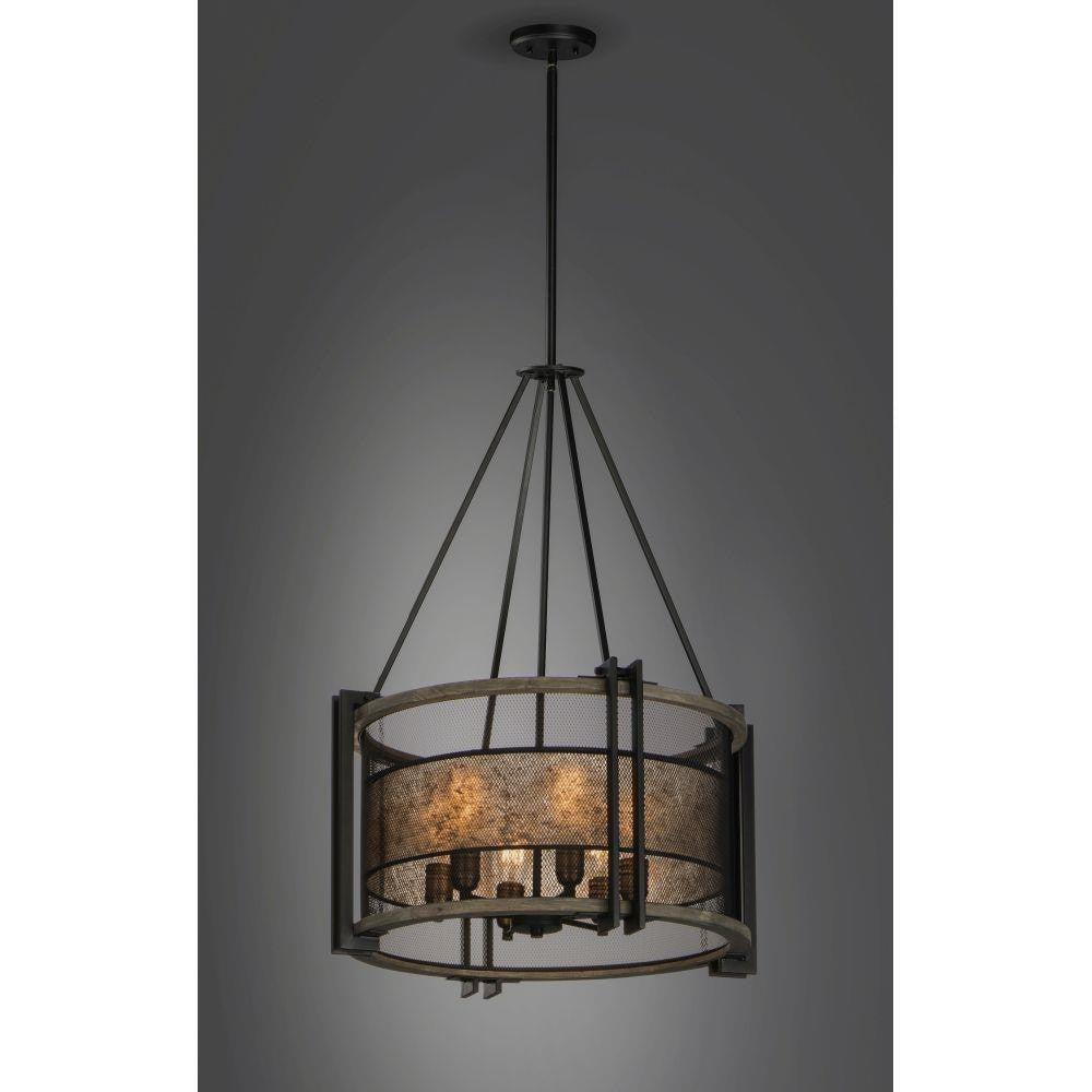 Maxim Lighting 27565BKBWAB Boundry 6 Light 24 Inch Barn Wood Black Metal Chandelier - Lit Lifestyle View