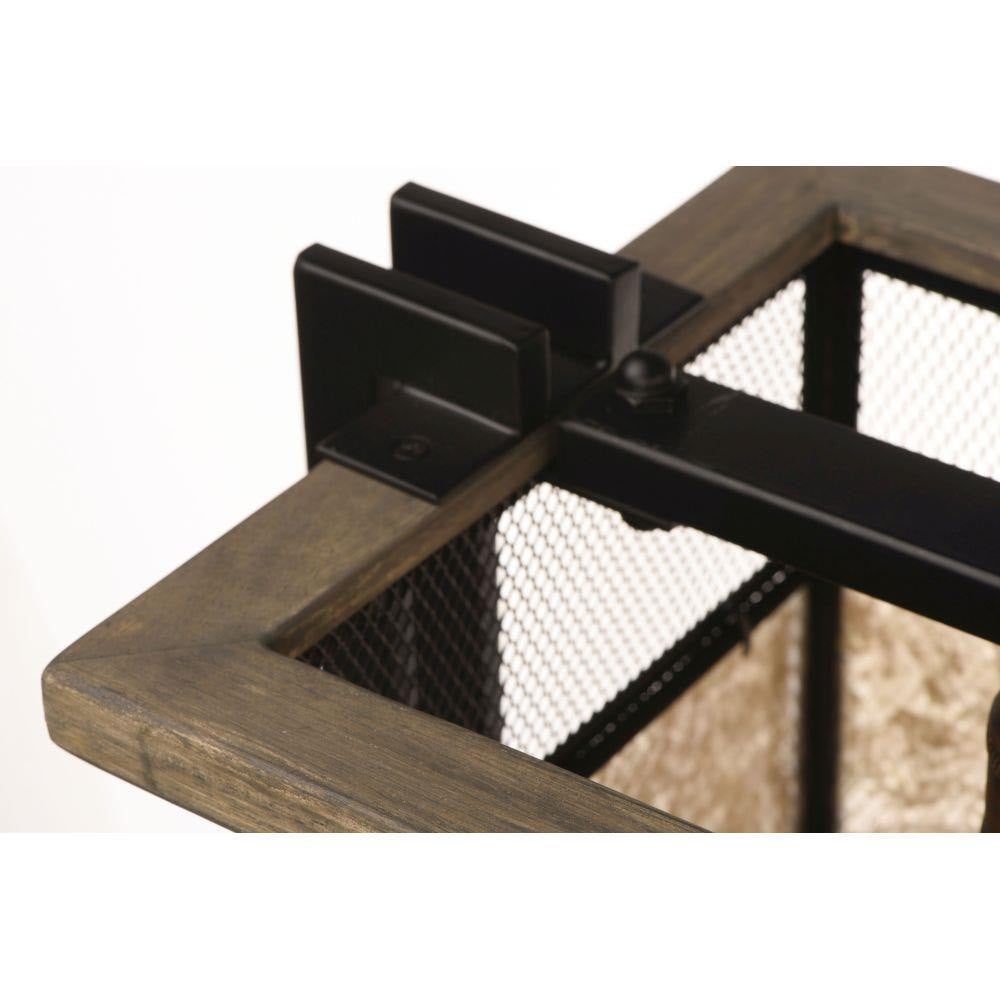 Boundry 27567BKBWAB pendant close up of wood frame and black metal detail