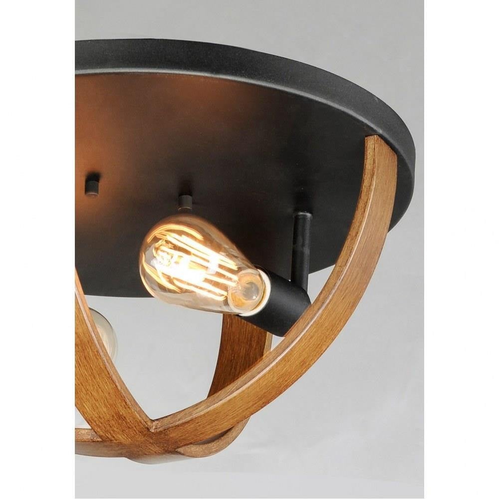 Maxim Lighting 27570BWBK Compass Flush Mount - close-up detail of wood arcs and black canopy
