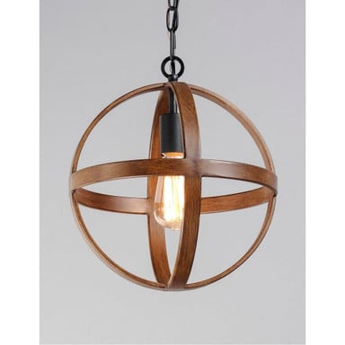 Maxim Lighting 27571APBK Compass Globe Pendant Front Angle View with Antique Pecan Bands
