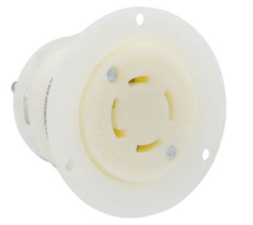 Leviton 2766 30A, 277/480V 3-Phase Y, NEMA L19-30R, 4P, 4W, Flanged Outlet Locking Receptacle, Non-Grounding, White Finish