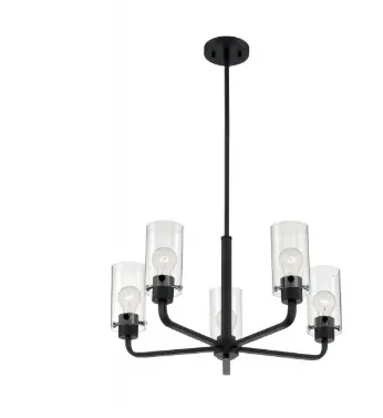 Nuvo 60-7275 Sommerset Series Chandelier w/ Clear Glass, 5 Lights, Wattage 60W, Matte Black