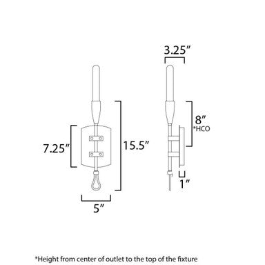 Maxim Lighting 27710AR Pioneer 1 Light Wall Sconce Dimensions Diagram