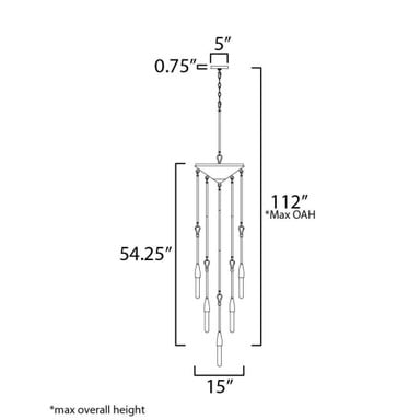 Maxim Lighting 27719AR Pioneer 13 Light Pendant - dimension diagram showing 54.25 inch height and 15 inch width