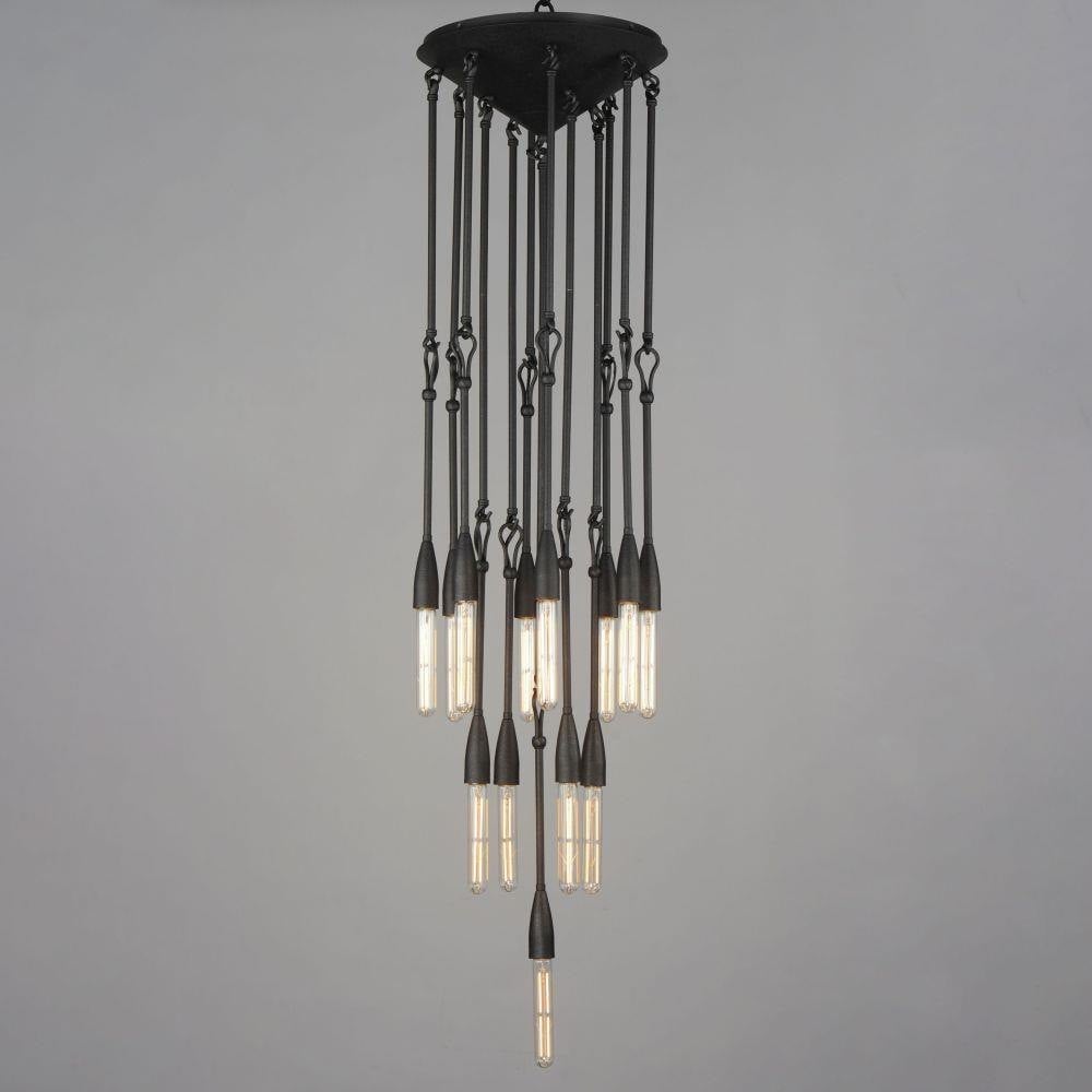Maxim Lighting 27719AR Pioneer 13 Light Anthracite Pendant Ceiling Light - angled view showing tiered metal rods