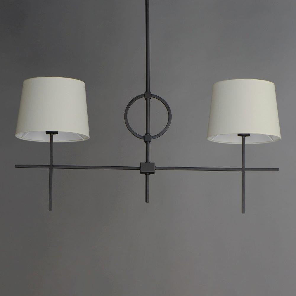 Maxim Lighting 27722OFCHL Paoli 2 Light Charcoal Bronze Linear Pendant with Linen Drum Shades - Front View