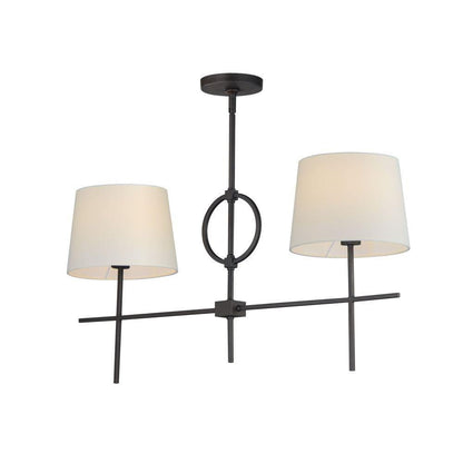 Maxim Lighting 27722OFCHL Paoli 2 Light Charcoal Bronze Linear Pendant with Linen Drum Shades - Full View with Canopy