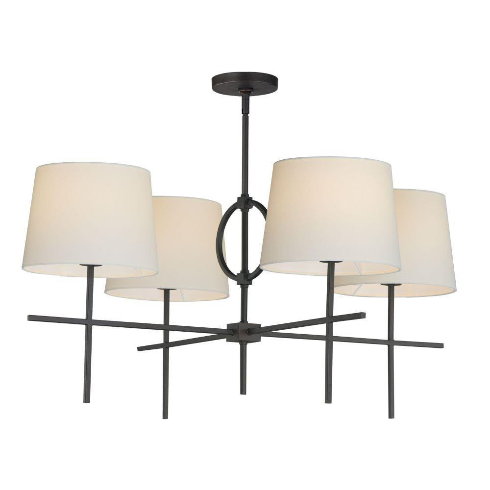 Maxim Lighting 27724OFCHL Paoli 4 Light Charcoal Bronze Chandelier with Off-White Linen Drum Shades - White Background