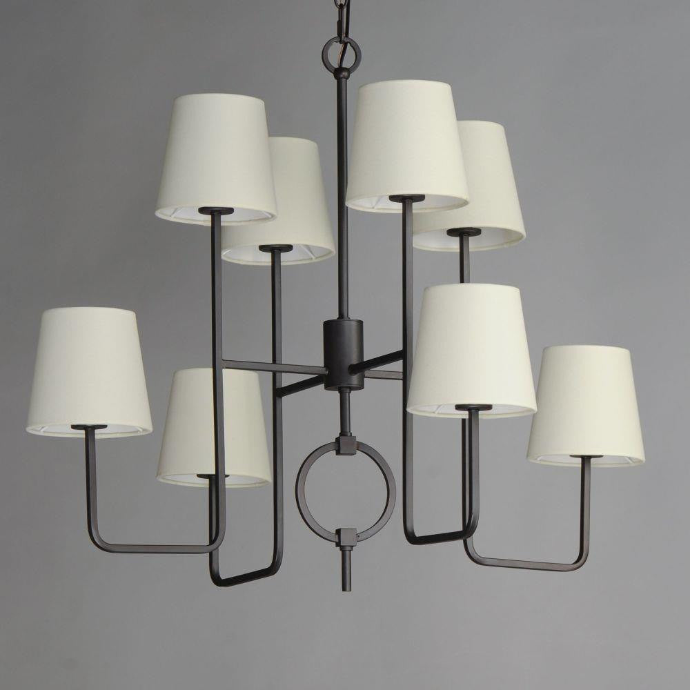 Maxim Lighting 27728OFCHL Paoli 8 Light Charcoal Bronze 2-Tier Chandelier with Off-White Linen Drum Shades