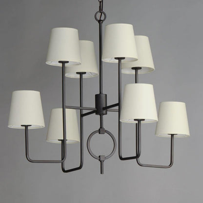 Maxim Lighting 27728OFCHL Paoli 8 Light Charcoal Bronze 2-Tier Chandelier with Off-White Linen Drum Shades