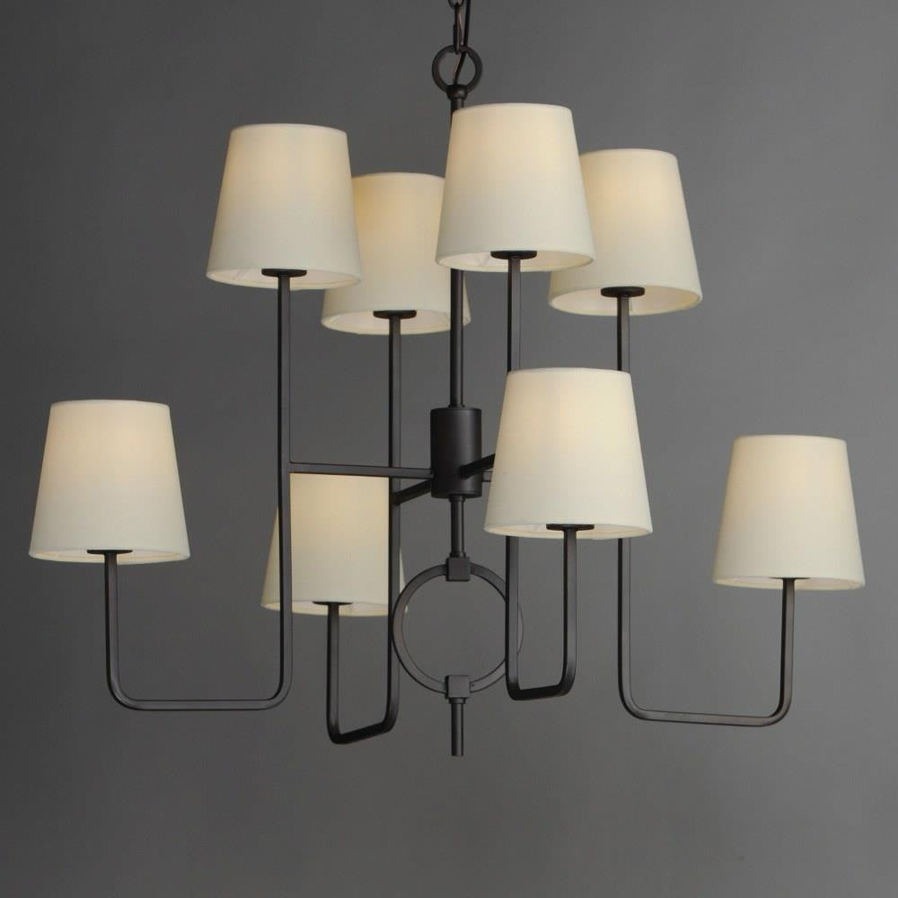 Maxim Lighting 27728OFCHL Paoli 8 Light Charcoal Bronze Chandelier Angled View with Linen Shades