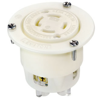Leviton 2776 30A, 347/600V 3PY, NEMA L20-30R, 4P, 4W, Flanged Outlet Locking Receptacle, Non-Grounding, White