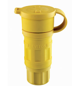 Leviton 27W07 20A, 250V NEMA L2-20R, 2P, 2W, Connector, Locking Blade, Non-Grounding, Wetguard, Yellow Finish