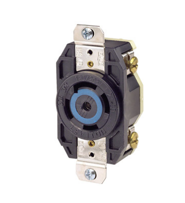 Leviton 2810 30 Amp, 120/208 Volt 3-Phase Y, NEMA L21-30R, 4P, 5W, Flush Mtg Locking Receptacle, Industrial Grade, Grounding, V-0-MAX - BLACK