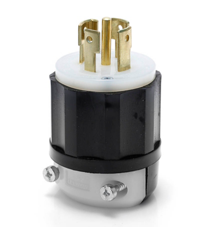 Leviton 2821 30 Amp, 277/480 Volt 3-Phase Y, NEMA L22-30P, 4P, 5W, Locking Plug, Industrial Grade, Grounding - BLACK-WHITE