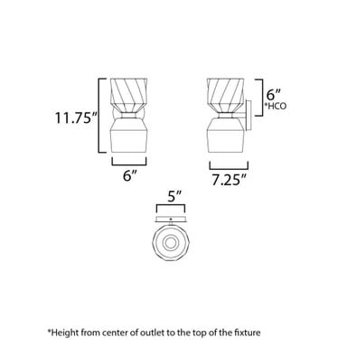 Maxim Lighting 28271DBZAB Akimbo Wall Sconce Dimensions Diagram - 11.75 in H x 6 in W x 7.25 in D